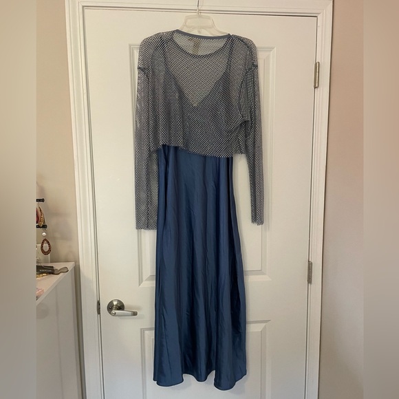 NWT Anthropologie DOLAN Mesh Slip Twofer Midi Dress in Ice Blue - Picture 14 of 15